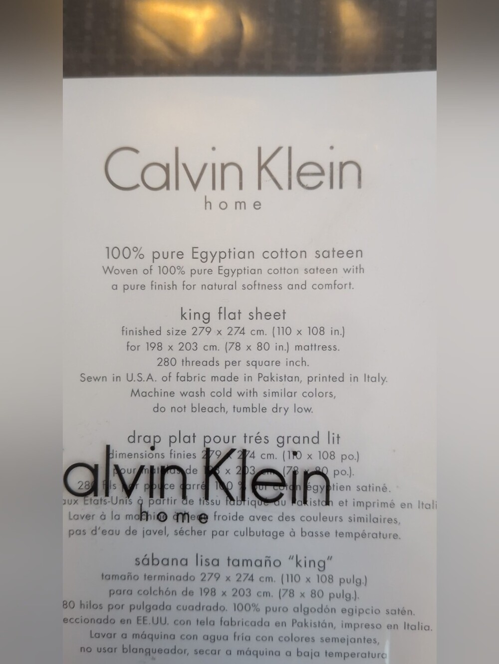 Calvin Klein 100% Pure Egyptian Cotton Sateen King Flat Sheet